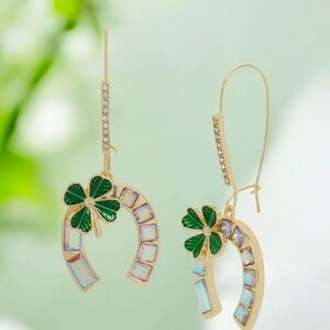 NEW Betsey Johnson Elegant Earrings with Lucky Horseshoe Clover & Stones  NWT